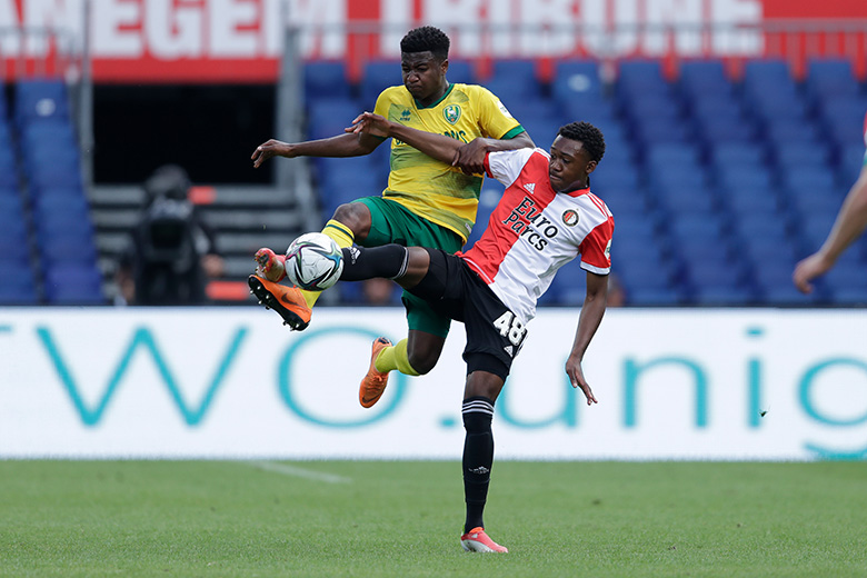 (L-R) *Dhoraso Klas* of ADO Den Haag, *Antoni Milambo* of Feyenoord