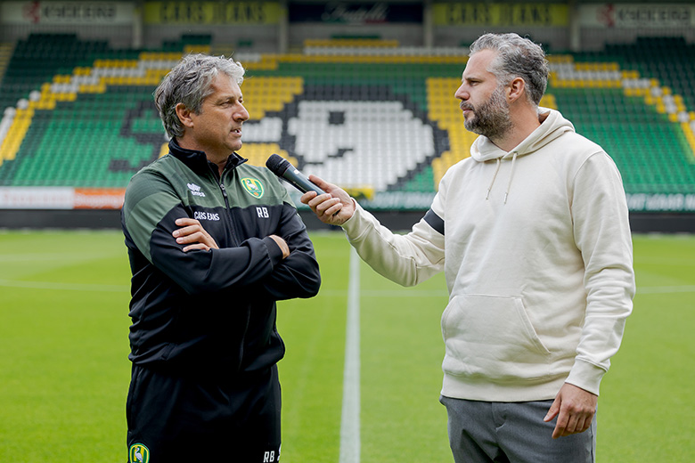 (L-R) coach *Ruud Brood* of ADO Den Haag, *Tijl Beckand*