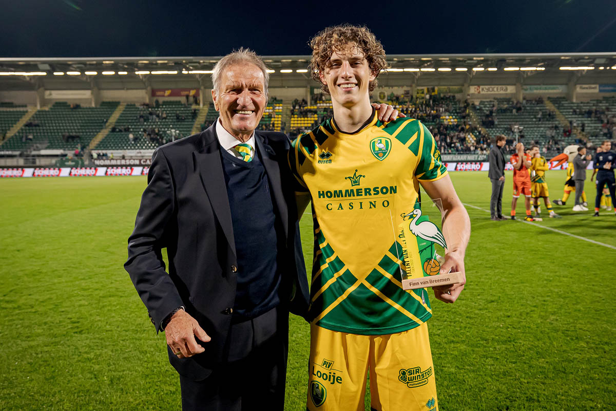 (L-R) *Lex Schoenmaker* of ADO Den Haag, *Finn van Breemen* of ADO Den Haag 