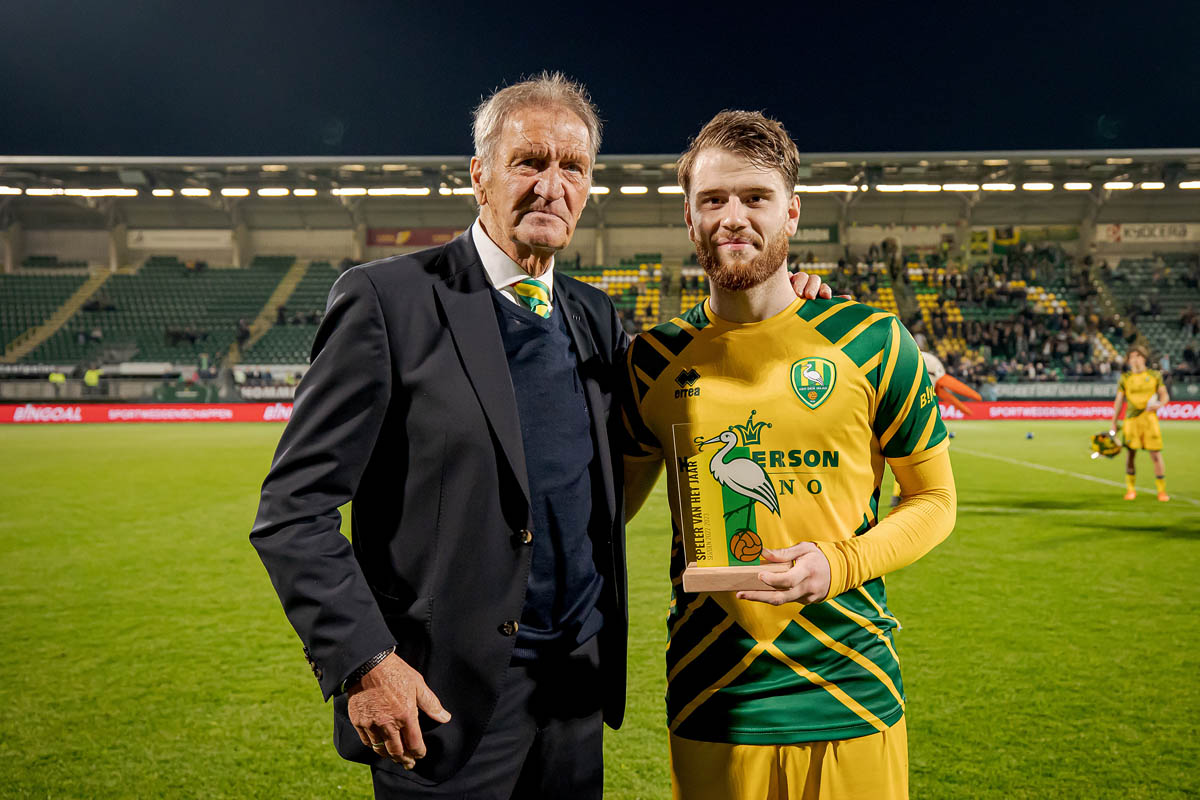 (L-R) *Lex Schoenmaker* of ADO Den Haag, *Titouan Thomas* of ADO Den Haag 